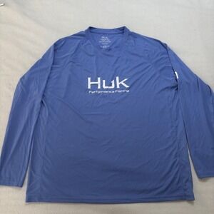 Huk Performance Fishing Shirt Mens XXL Blue Long Sleeve Mesh Vent Logo Tee